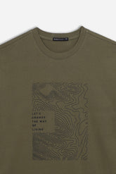 T-SHIRT GIROCOLLO STAMPATA MANICA LUNGA VERDE MILITARE